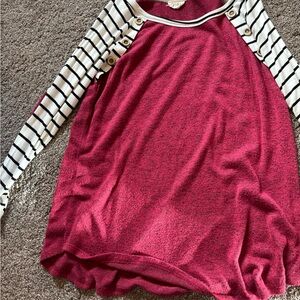 BiBi Burgundy Top with Striped Accents